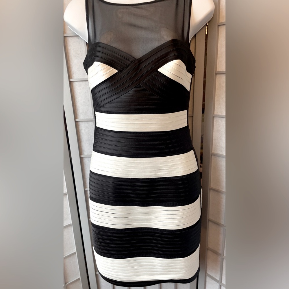 illusion neck black and white BCBG dress